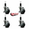 Service Caster 3.5'' Thermoplastic Rubber Swivel 1-1/4'' Expanding Stem Caster Set with Brake, 4PK SCC-EX20S3514-TPRB-TLB-114-4